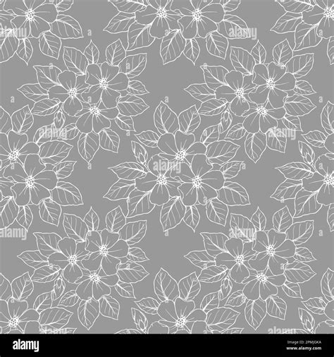 seamless contour pattern of large white flowers on a gray background ...