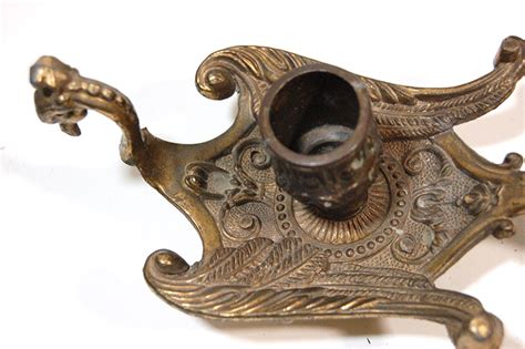 Vintage Solid Brass Engraved Peacock Candle Holder C: 1950's | Property Room