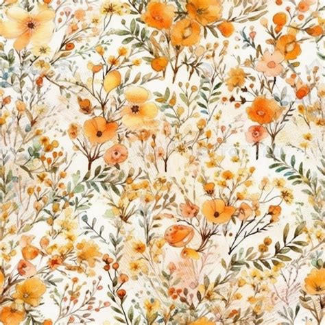 Premium Photo | A floral pattern with orange flowers and leaves.