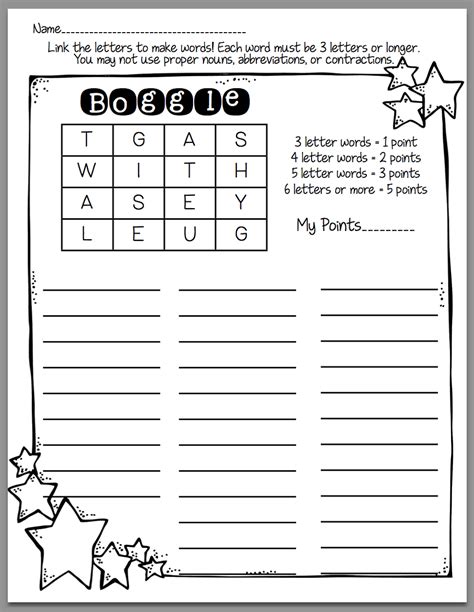 Free Boggle Word Games Template | 101 Activity