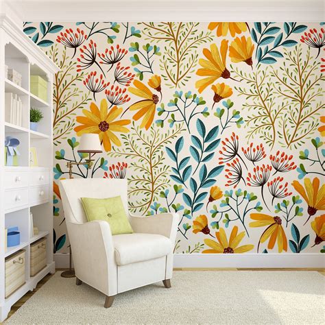 Removable Wallpaper Colorful Floral Wallpaper Peel and | Etsy