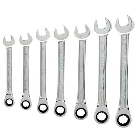 Stanley 94-543 7 Piece Ring & Open End Geared Ratcheting Spanner Set ...