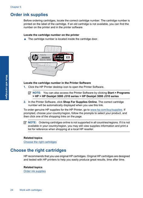 Order ink supplies, Choose the right cartridges | HP Deskjet 3000 Printer - J310a User Manual ...