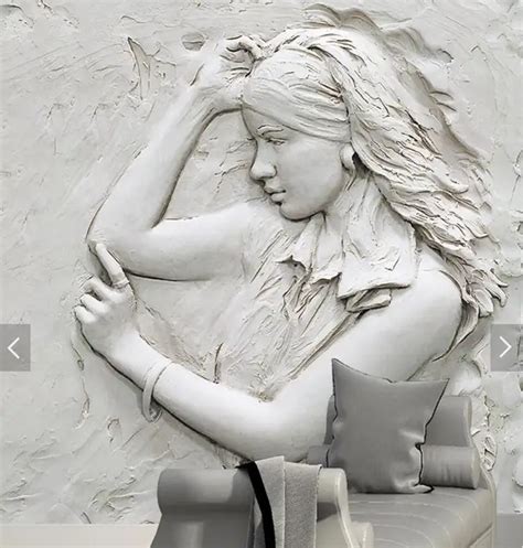 3D Embossed Sculpture Girl Murals Large Print Wallpaper for Living Room ...