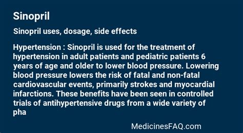 Sinopril: Uses, Dosage, Side Effects, FAQ - MedicinesFAQ