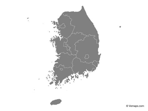 Grey Map of South Korea with Provinces | Free Vector Maps Map Vector, Vector Free, Korea Map ...