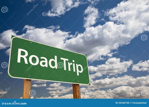 Road Trip Green Road Sign Over Sky Stock Photo - Image of vacation, road: 35546700