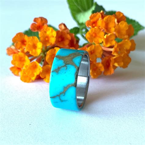 Titanium Ring Turquoise Wedding Ring Promise Ring Native - Etsy | Turquoise wedding rings, Hand ...