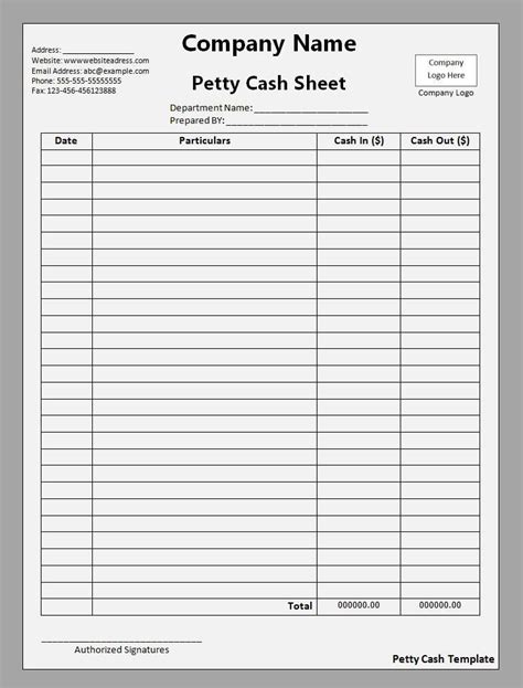 Petty Cash Template Receipt Template, Invoice Template, Templates Printable Free, Report ...