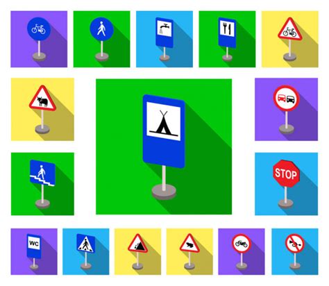 Different types of road signs flat icons in set collection for design ...