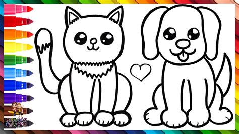 Cómo Dibujar Un Gato Y Un Perro 🐱 ️🐶 Dibuja y Colorea Un Lindo Gato Y Un Perro 🐈🐕 Dibujos Para ...