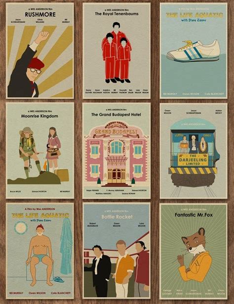 Set of 9 Wes Anderson minimalist 16x12 movie poster prints. Usual price ...