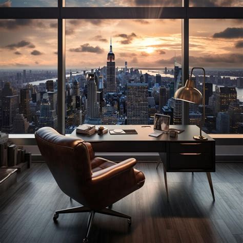 Premium Photo | Office with a view of the New York City skyline