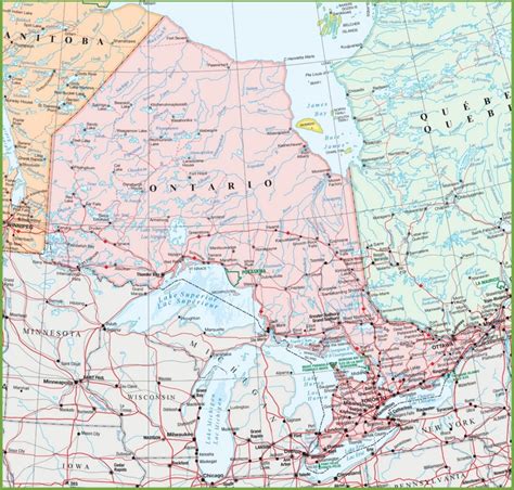 Map of Ontario with cities and towns