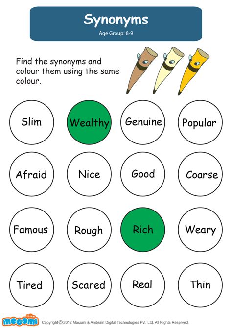Synonyms Worksheet Grammar Worksheets For Kids Mocomi - FreePrintable.me