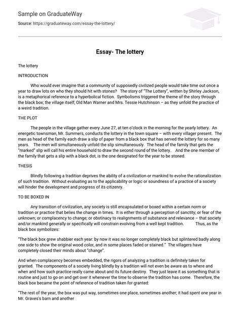 Essay- The lottery - 1039 Words | Free Essay Example on GraduateWay