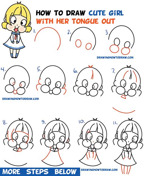 How to Draw a Cute Cartoon Girl (Chibi) Sticking Her Tongue Out Easy ...