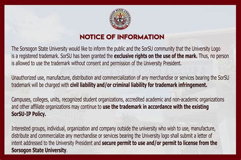 NOTICE OF INFORMATION: On the right to use the ‘SorSU Logo’ as ...