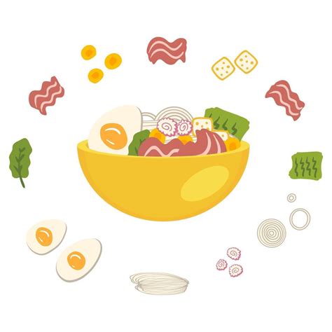 Tonkotsu asian food ramen soup recipe ingredients. 15631733 Vector Art at Vecteezy