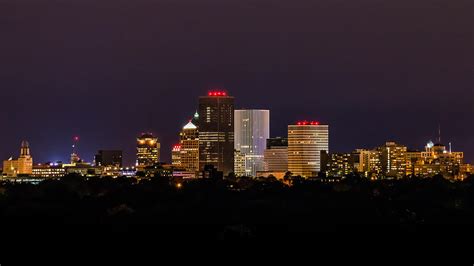 Rochester Ny Skyline At Night Photograph by Ray Sheley