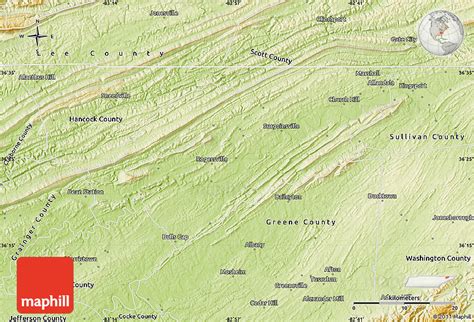 Physical Map of Hawkins County