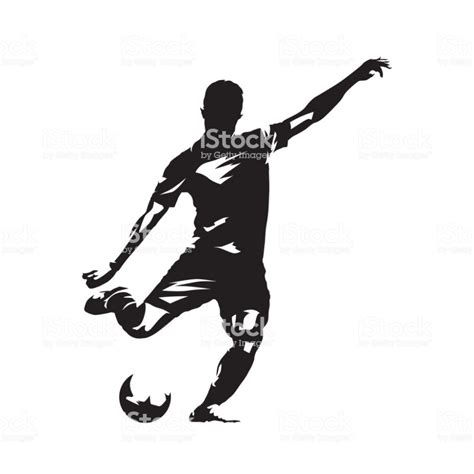 Football player kicking ball, abstract vector drawing. Soccer...