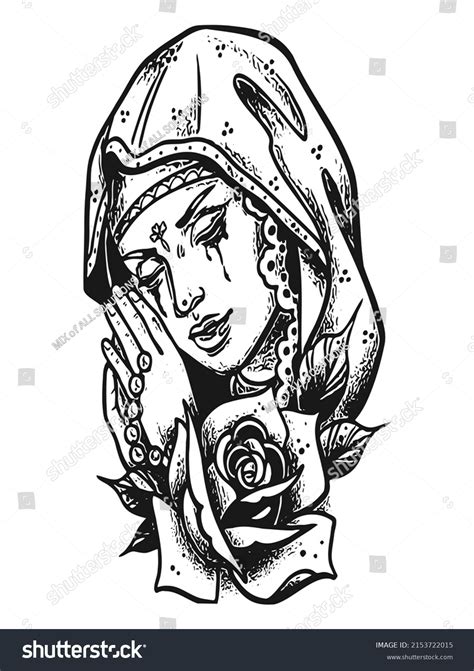 Vector Illustration Praying Girl Tattoo Style Stock Vector (Royalty Free) 2153722015 | Shutterstock