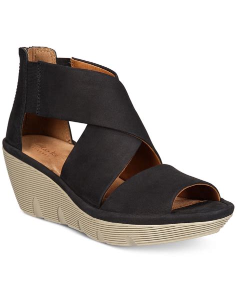 Clarks Women's Clarene Glamour Wedge Sandals in Black - Lyst