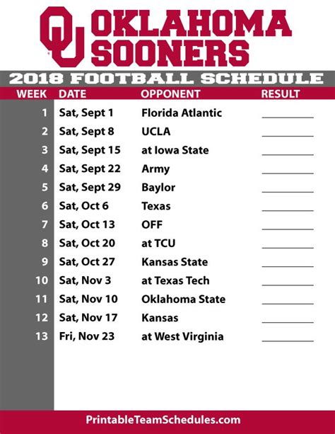 Ou Football Printable Schedule