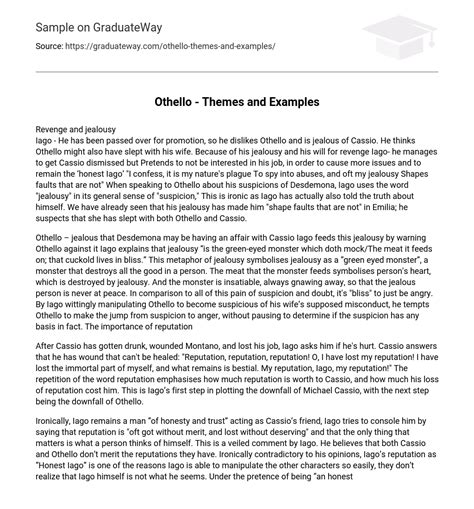 ⇉Othello - Themes and Examples Essay Example | GraduateWay