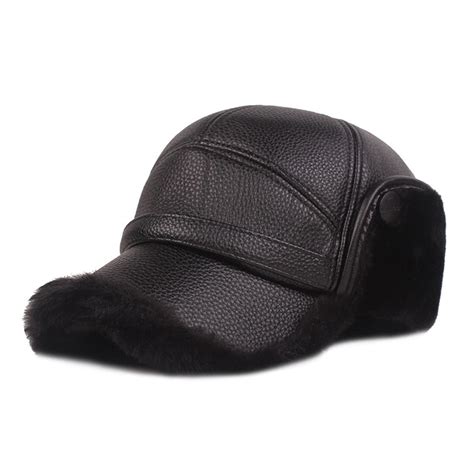 Mens' Leather Hat Winter Warm Trapper Outdoor Hunting Ear Flap Baseball Cap with Brim - Walmart.com