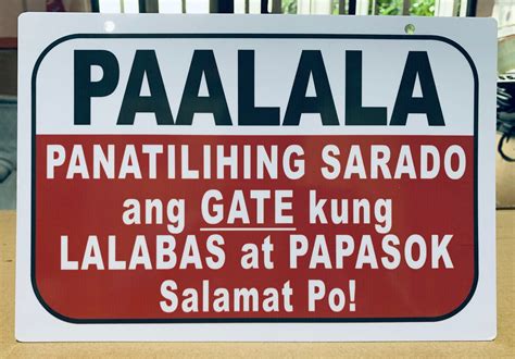 PAALALA PANATILIHING SARADO ANG GATE PVC SIGNAGE 7.8x11 inches | Lazada PH