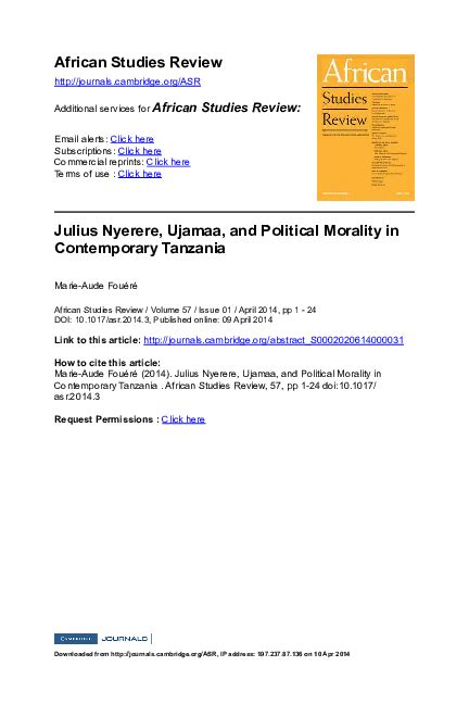 (PDF) (2014) Julius Nyerere, Ujamaa and Political Morality in Contemporary Tanzania | Marie-Aude ...