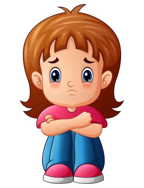 Sad Girl Cartoon Sitting Alone Stock Vector - Illustration of pain, cute: 96721136