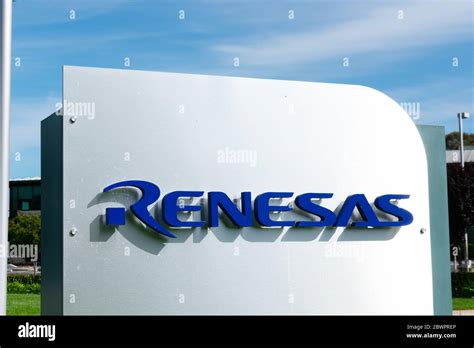 Renesas sign at Renesas Electronics Japanese semiconductor manufacturer ...