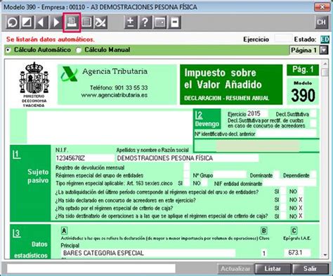 Modelo 390. Listado en PDF desde la Web de la Agencia Tributaria