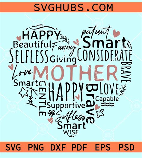 Mother heart with words svg, Mom heart svg, Mom heart typography svg ...