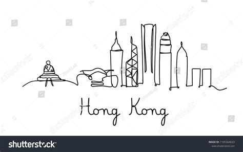 One line style Hong kong city skyline. Simple modern minimaistic style ...