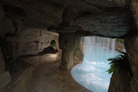 Cave-Grotto-Enclosed Slide with Waterfalls - Tropical - Pool - New York ...