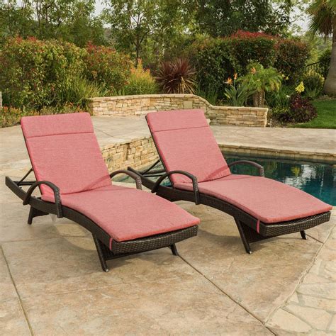 Noble House Multi-Brown 2-Piece Wicker Outdoor Chaise Lounge Set with Red Cushions-9287 - The ...