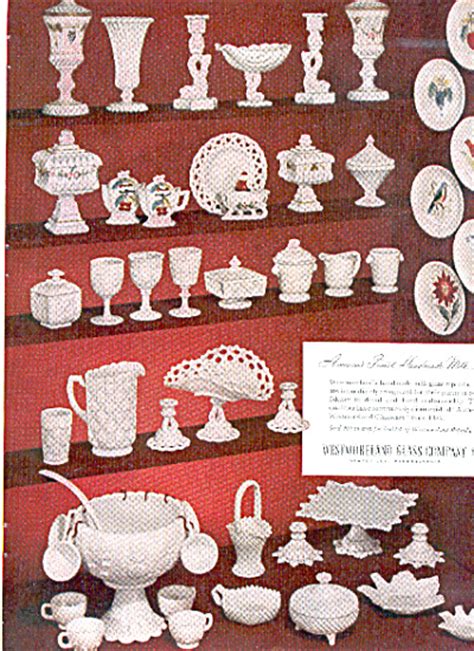 1953 Westmoreland MILK GLASS Patterns AD (Westmoreland Glass) at Miss Pack Ratz