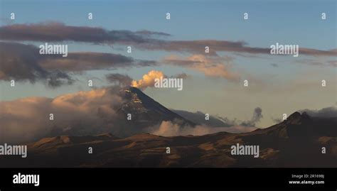 Cotopaxi volcano sunrise eruption on May 10, Quito, Cotopaxi national ...