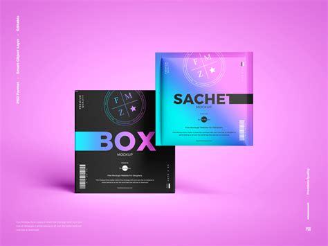 Free Sachet With Box Packaging Mockup - Free Mockup ZoneFree Mockup Zone