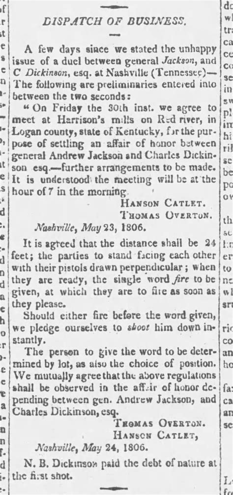 Andrew Jackson duel mention in R mcg letter. - Newspapers.com™