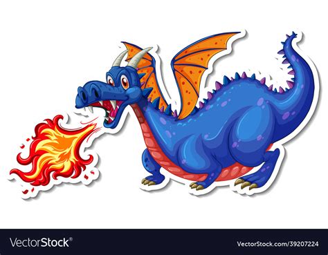 Dragon blowing fire cartoon character sticker Vector Image