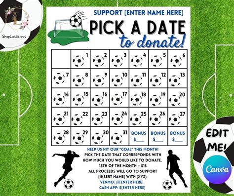 SOCCER FUNDRAISER Editable Digital Download Pick a Date Sponsor a Date ...