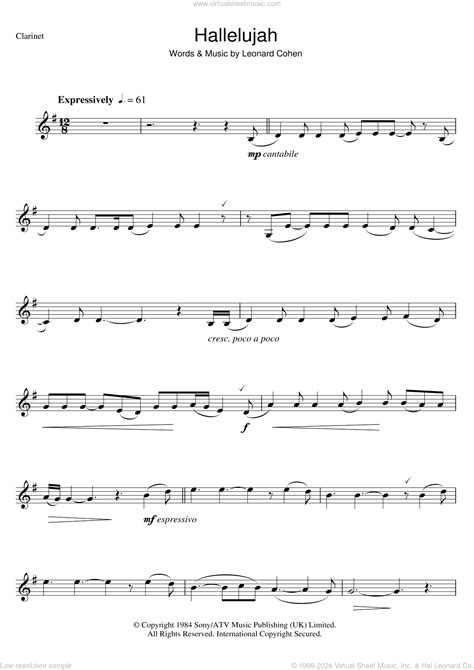 Burke - Hallelujah sheet music for clarinet solo [PDF]