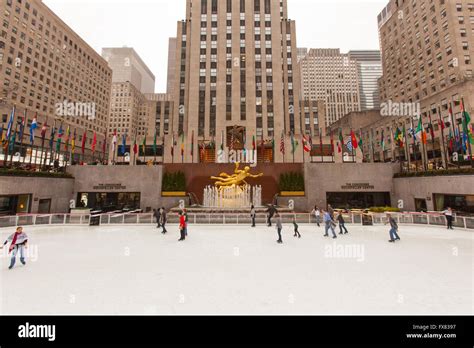 Ice Skating rink at the Rockefeller center plaza, Manhattan, New York City, United States of ...