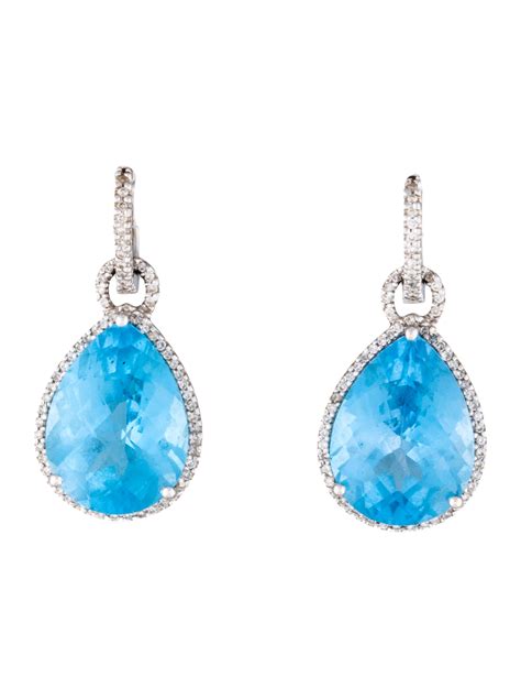 Diamond Halo & Blue Topaz Earrings - Earrings - FJE24530 | The RealReal