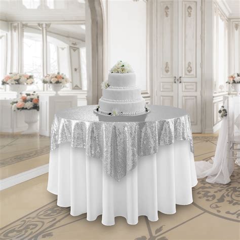 Lann's Linens 50" x 50" Silver Sequin Tablecloth Overlay, Sparkly Square Table Cloth for Wedding ...